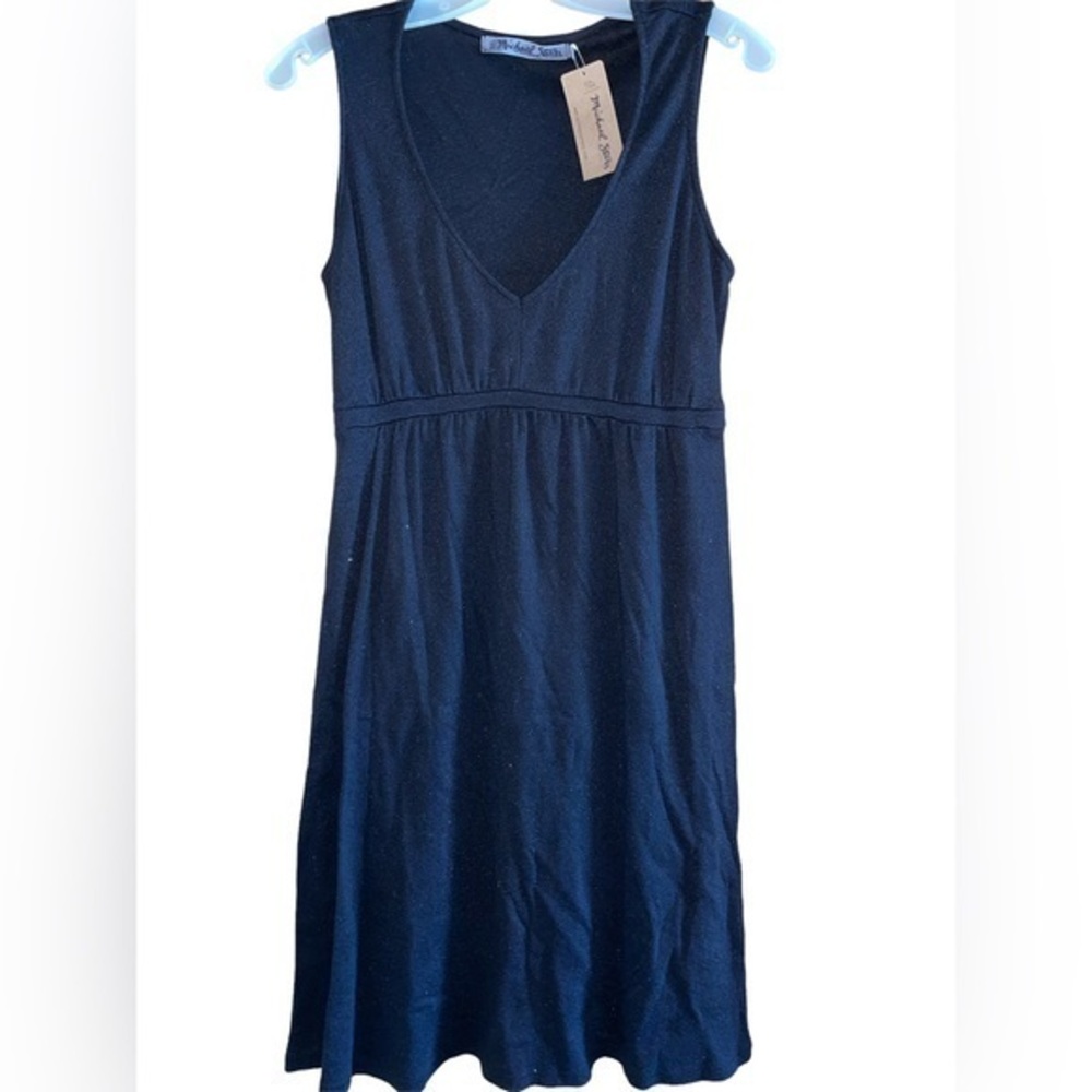 Michael‎ Stars Maternity Tank Dress V Neck Black Shine Stretch One Size NWT